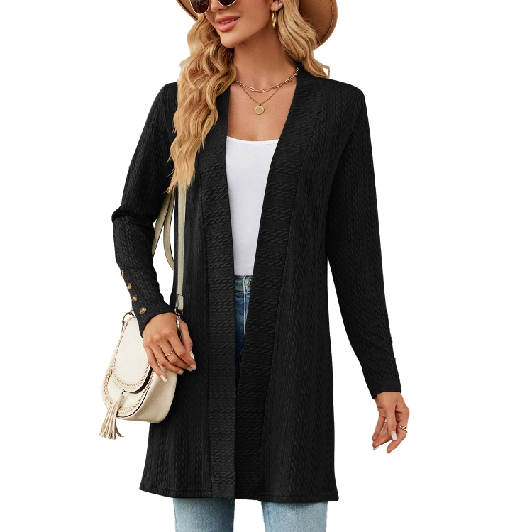 Autumn And Winter Women Button Long Sleeve Loose Cardigan Jacket, Size: L(Black)