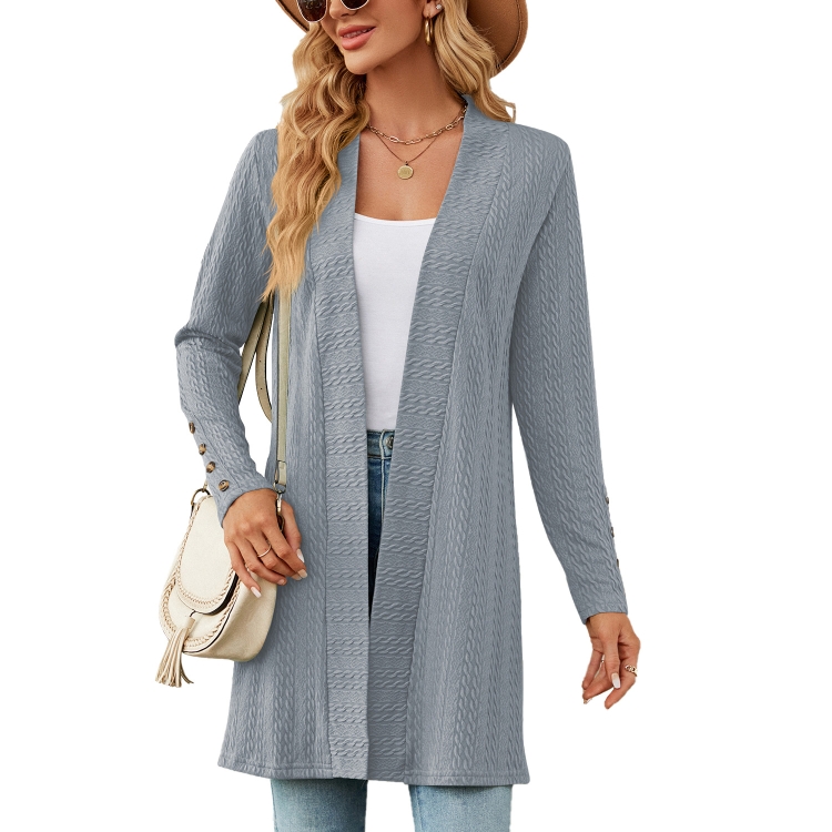 Autumn And Winter Women Button Long Sleeve Loose Cardigan Jacket, Size: M(Gray Blue)