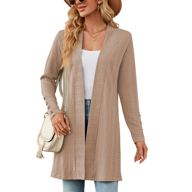 Autumn And Winter Women Button Long Sleeve Loose Cardigan Jacket, Size: XL(Khaki)