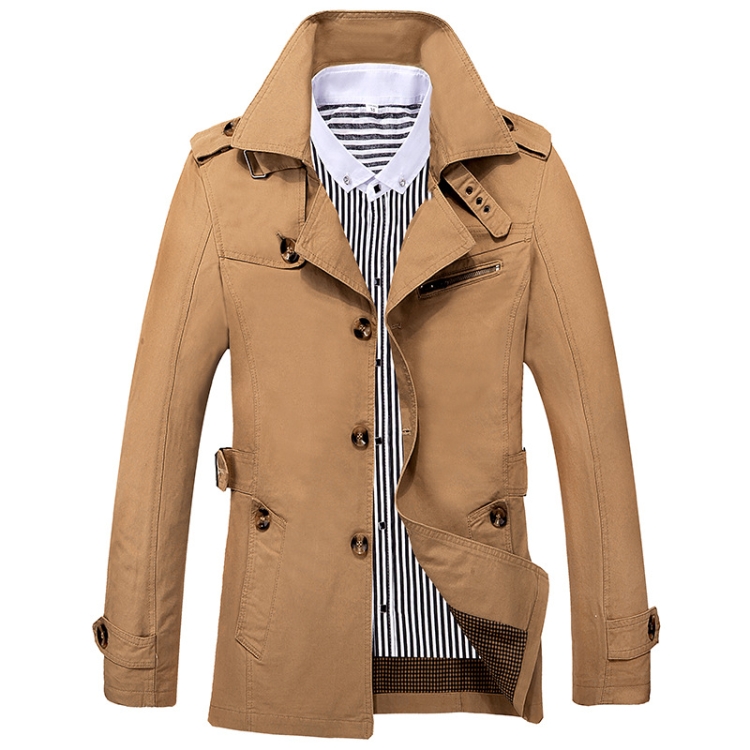 Autumn Men Mid-length Casual Windbreaker Jacket, Size: XL(Dust Yellow)