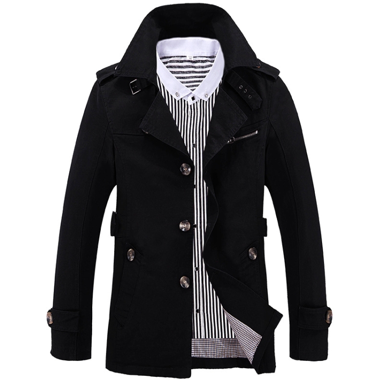 Autumn Men Mid-length Casual Windbreaker Jacket, Size: XXL(Black)