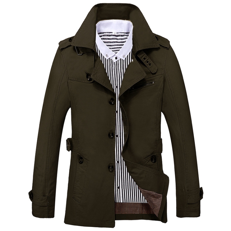 Autumn Men Mid-length Casual Windbreaker Jacket, Size: XXXXL(Green)