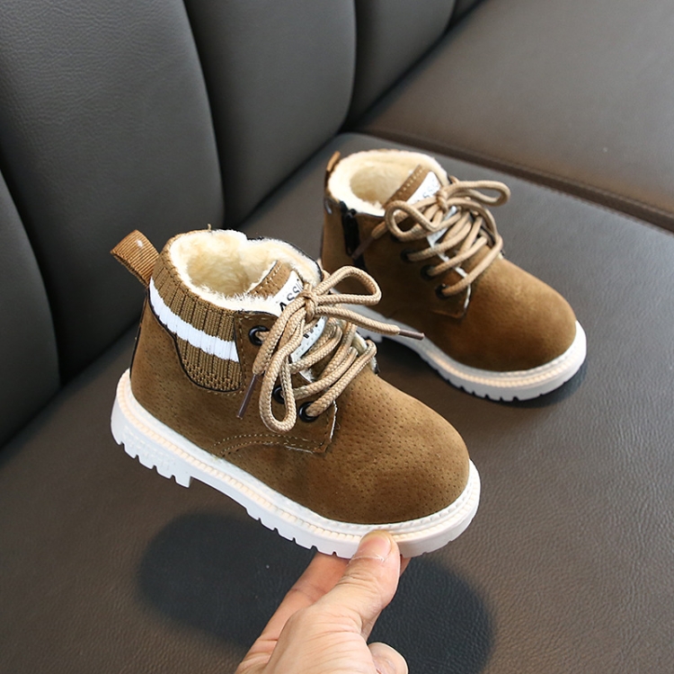 Autumn Winter Children Martin Boots Boys Girls Plush Warm Boots Casual Shoes, Size: 23(Khaki)