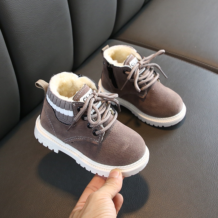 Autumn Winter Children Martin Boots Boys Girls Plush Warm Boots Casual Shoes, Size: 29(Gray)