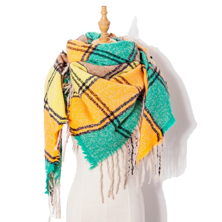 Autumn & Winter Fringed Scarf Plaid Square Scarf Thickening Ladies Shawl, Size:145cm(LS-01 Yellow)