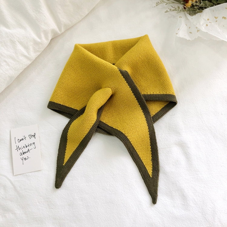 Autumn & Winter Knitted Woolen Scarf Women Two-colors Mini Triangle Scarf Warm Scarf, Length (CM): 80-100cm(Bright Yellow)