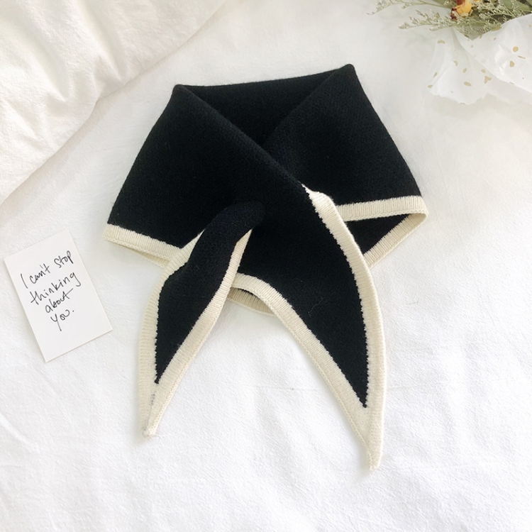 Autumn & Winter Knitted Woolen Scarf Women Two-colors Mini Triangle Scarf Warm Scarf, Length (CM): 80-100cm(Dark Black)