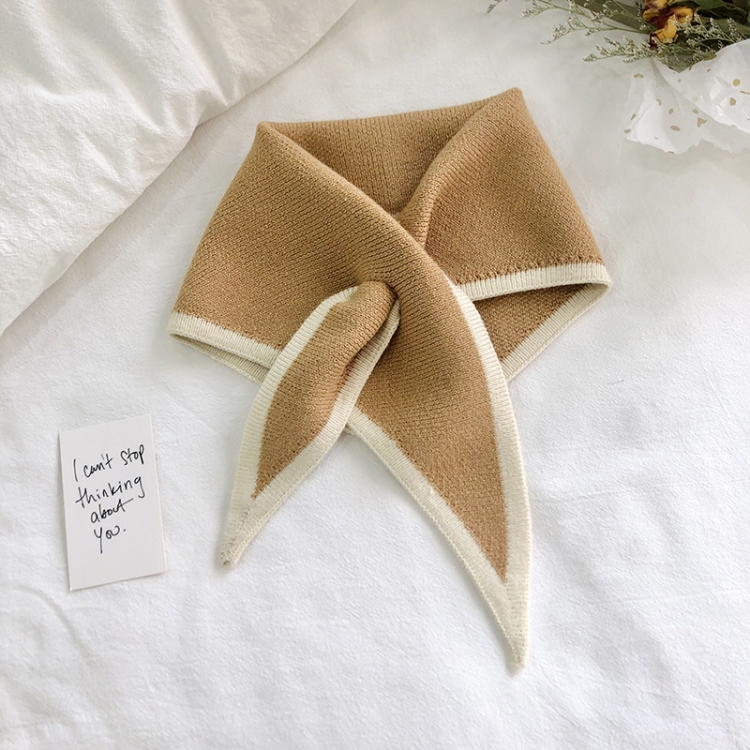 Autumn & Winter Knitted Woolen Scarf Women Two-colors Mini Triangle Scarf Warm Scarf, Length (CM): 80-100cm(Shallow Khaki)