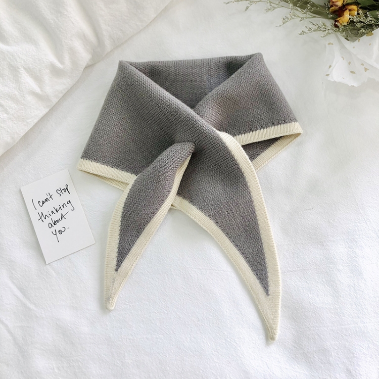 Autumn & Winter Knitted Woolen Scarf Women Two-colors Mini Triangle Scarf Warm Scarf, Length (CM): 80-100cm(Sky Gray)