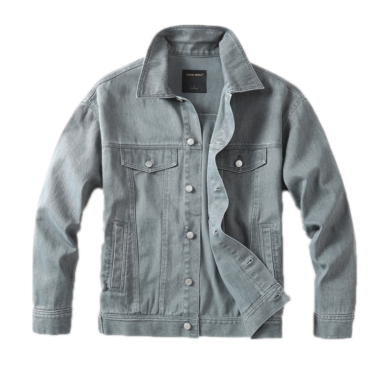 Autumn Winter Retro Denim Jacket Loose Work Jacket, Size: L(Light Gray)