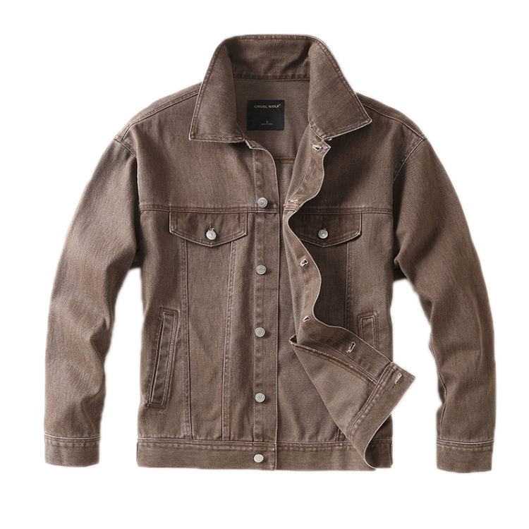 Autumn Winter Retro Denim Jacket Loose Work Jacket, Size: XXL(Coffee)