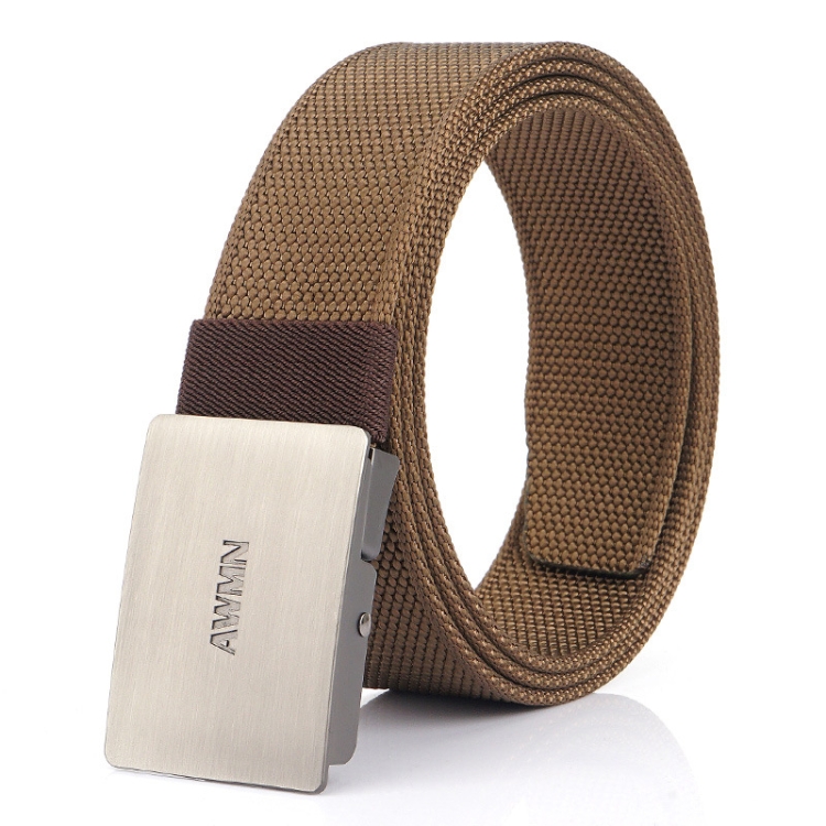 AWMN Men Nylon Canvas Cargo Jeans Casual Buckle Belt, Length: 120cm(Silver Buckle Brown)
