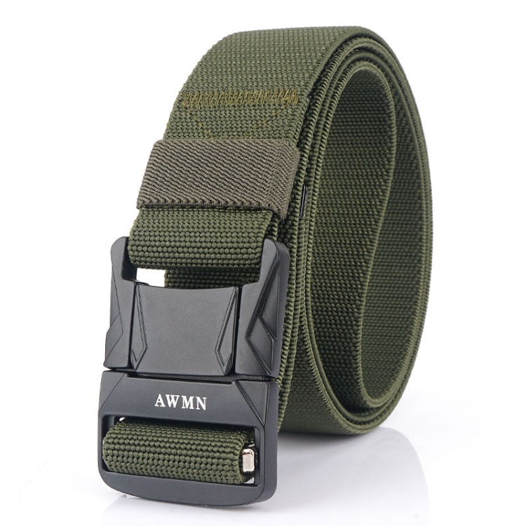 AWMN Men Outdoor Metal Buckle Elastic Nylon Belt, Length: 120cm(Plain Weave Army Green)