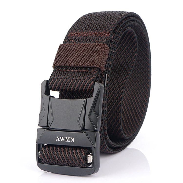 AWMN Men Outdoor Metal Buckle Elastic Nylon Belt, Length: 120cm(Twill Coffee Brown)