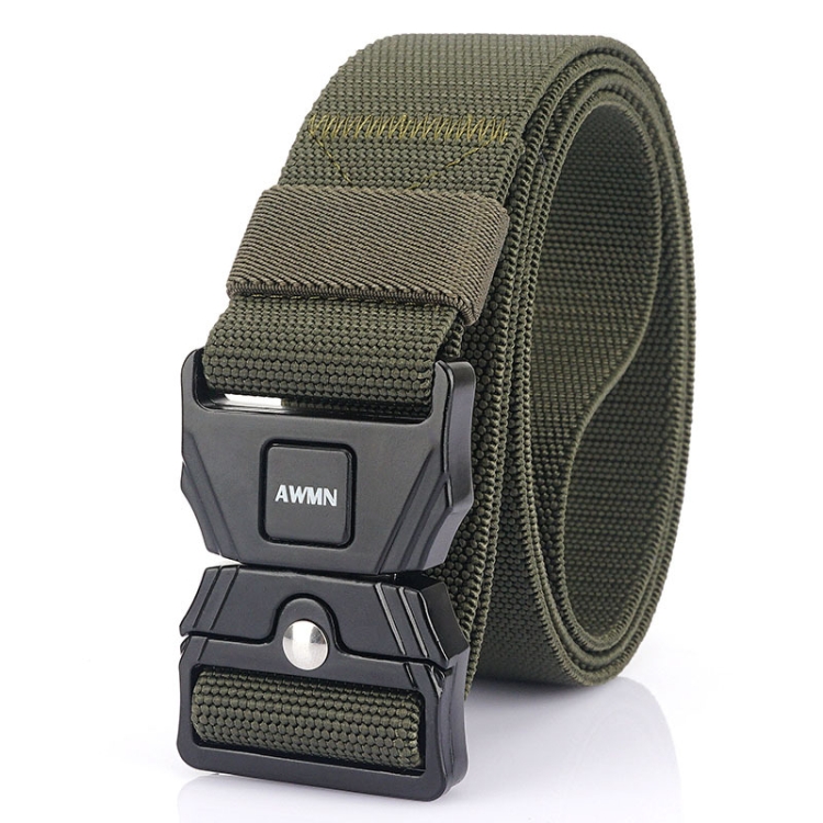 AWMN Men Outdoor Sports Alloy Snap Buckle Elastic Belt, Length: 125cm(Army Green)