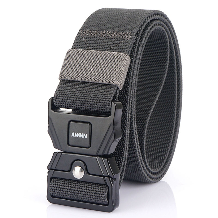 AWMN Men Outdoor Sports Alloy Snap Buckle Elastic Belt, Length: 125cm(Dark Gray)