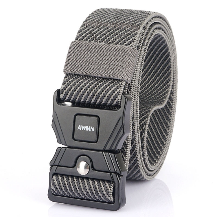 AWMN Men Outdoor Sports Alloy Snap Buckle Elastic Belt, Length: 125cm(Twill Gray)