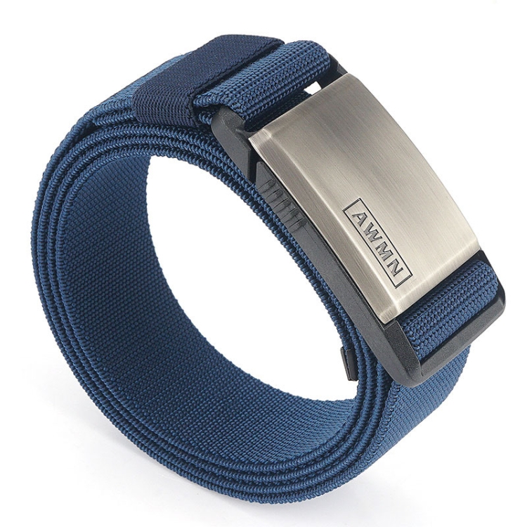 AWMN Metal Nylon Magnetic Buckle Fashion Casual Men Belt, Length: 125cm(Silver Cap Sapphire)