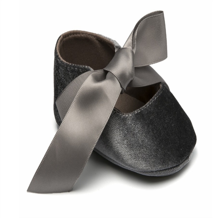 Baby Girl  Bow Lace Up PU Leather Princess First Walkers Shoes(Grey)
