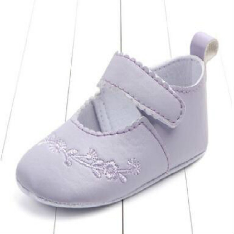 Baby Girl First Walkers PU Leather Cute Princess Crib Shoes(Light Purple)