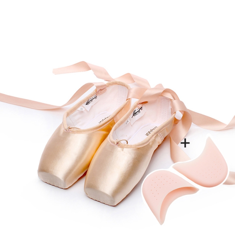 Ballet Lace Pointe Shoes Professional Flat Dance Shoes, Size: 38(Satin + Silicone Case)