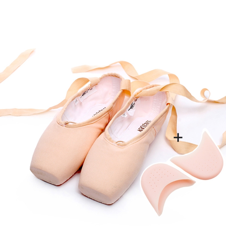 Ballet Lace Pointe Shoes Professional Flat Dance Shoes, Size: 42(Canvas + Silicone Case)