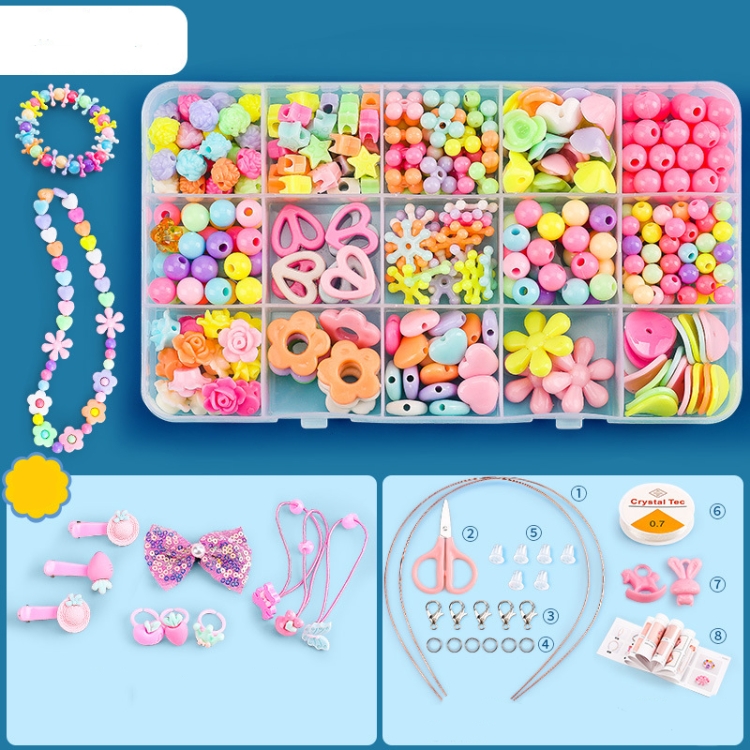 Beaded Educational Toys DIY Jewelry Material Set For Children 15 Grids Makato Pudding+M Package