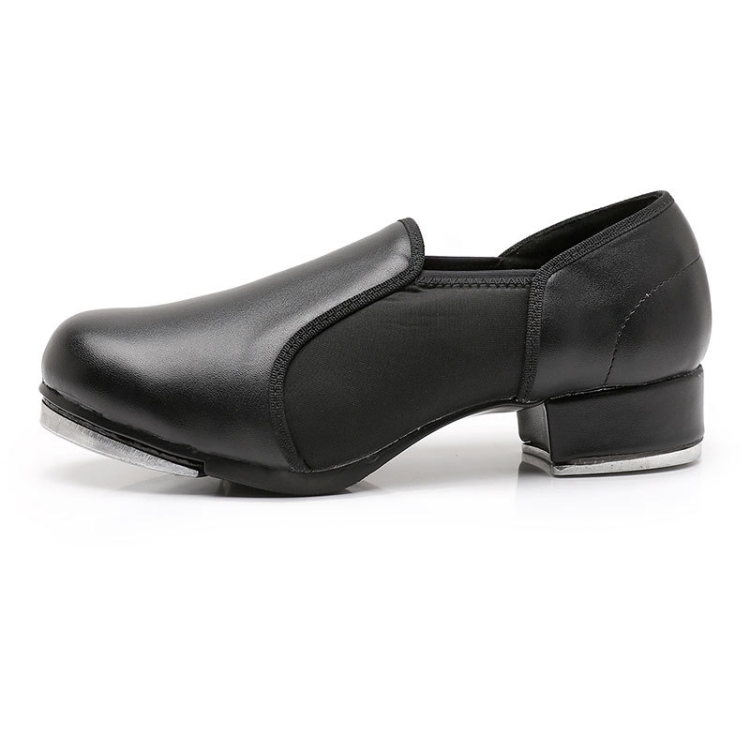 Beginners Straight Bottom Tap Shoes Black Imitation Leather Soft Bottom Shoes, Size: 34(Slack Mouth)