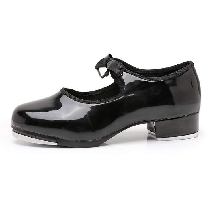 Beginners Straight Bottom Tap Shoes Black Imitation Leather Soft Bottom Shoes, Size: 36(Bright Leather)