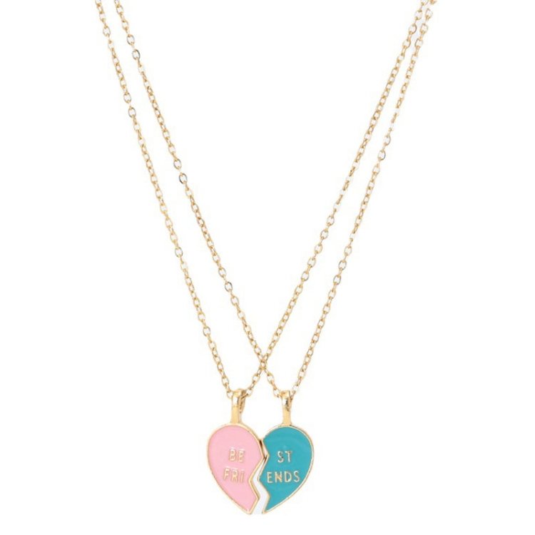 BEST FRIEND Love Lockbone Chain Matching Heart Pendant Friendship Card Necklace(Pink Blue)