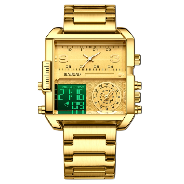 BINBOND B3332 Square Multifunctional Sports Quartz Waterproof Watch(Full-gold-Gold)
