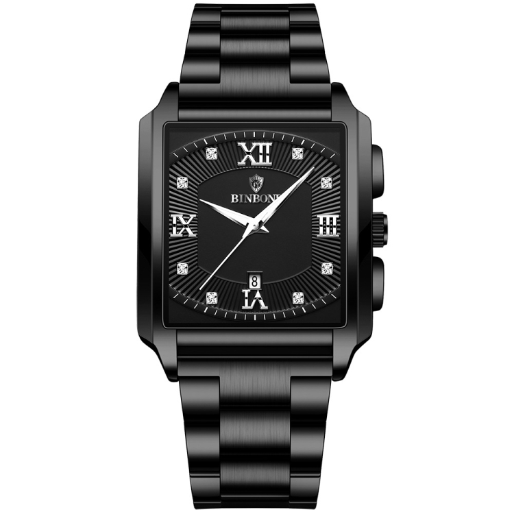 BINBOND B4143 Rectangular Outdoor Men Waterproof Quartz Watches(Black Steel-White)
