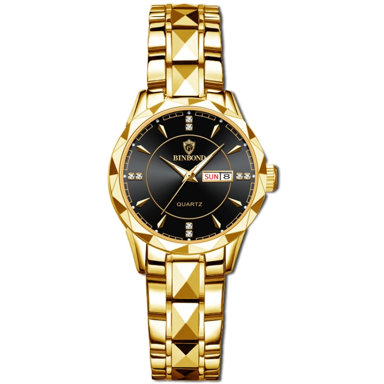 BINBOND B5552 Luminous Multifunctional Business Calendar Quartz Watch(Female-Full-gold-Black)