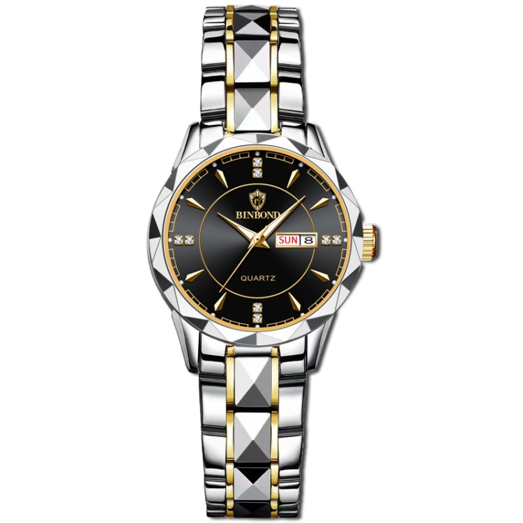 BINBOND B5552 Luminous Multifunctional Business Calendar Quartz Watch(Female-Inter-gold-Black)