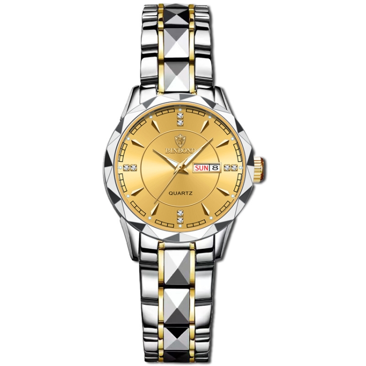 BINBOND B5552 Luminous Multifunctional Business Calendar Quartz Watch(Female-Inter-gold-Gold)