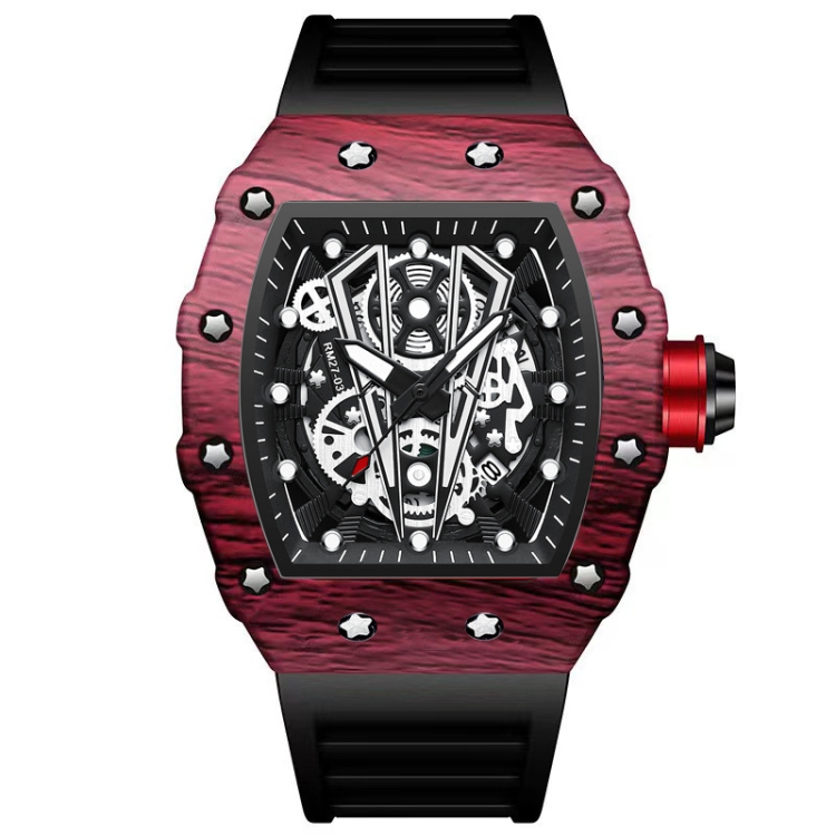 BINBOND B6577 Barrel Shape 30m Waterproof Sports Quartz Watch(Black Silicon-Red-Black)