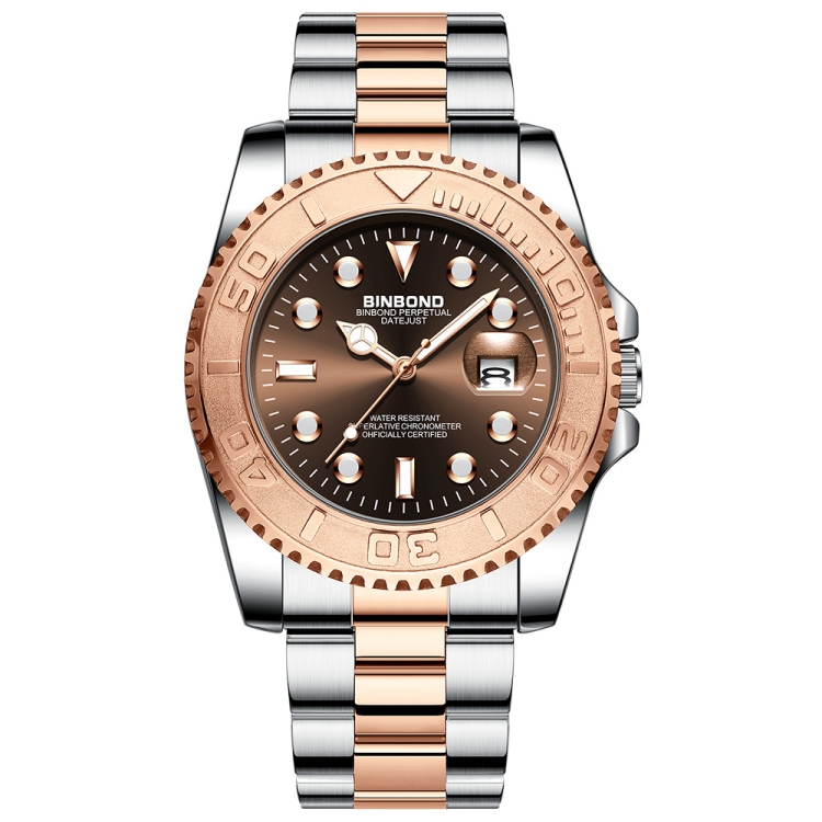 BINBOND B930 Metal Gear Luminous Quartz Watch 30M Waterproof Sports Watch, Color: Rose Gold-Rose Gold