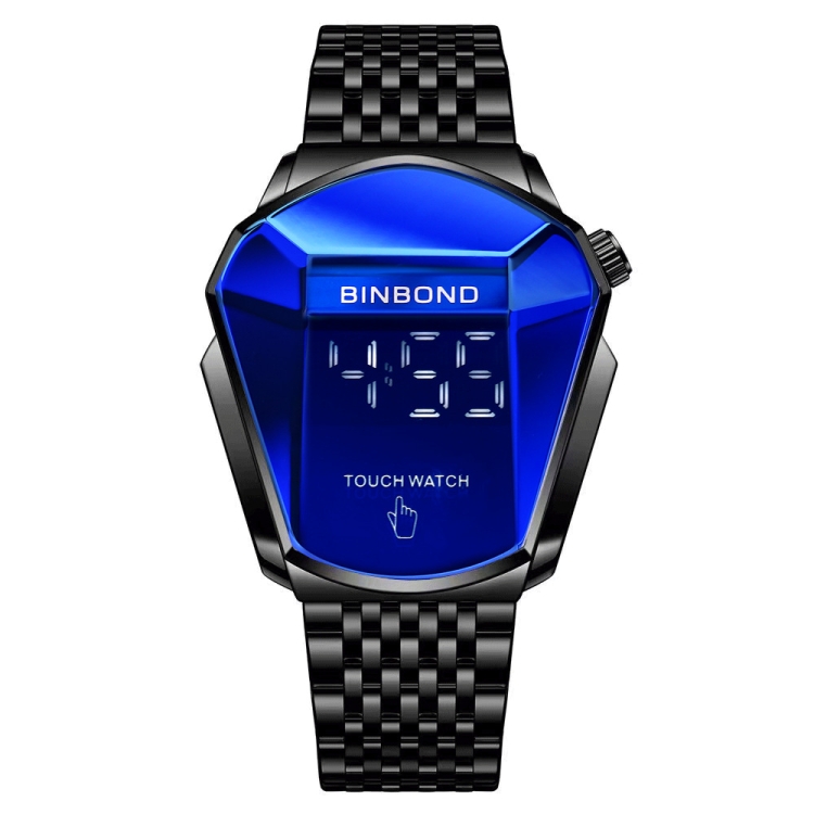 BINBOND Locomotive Concept Touch Screen Steel Belt Watch Men Live Black Technology Watch(Black Steel Blue)