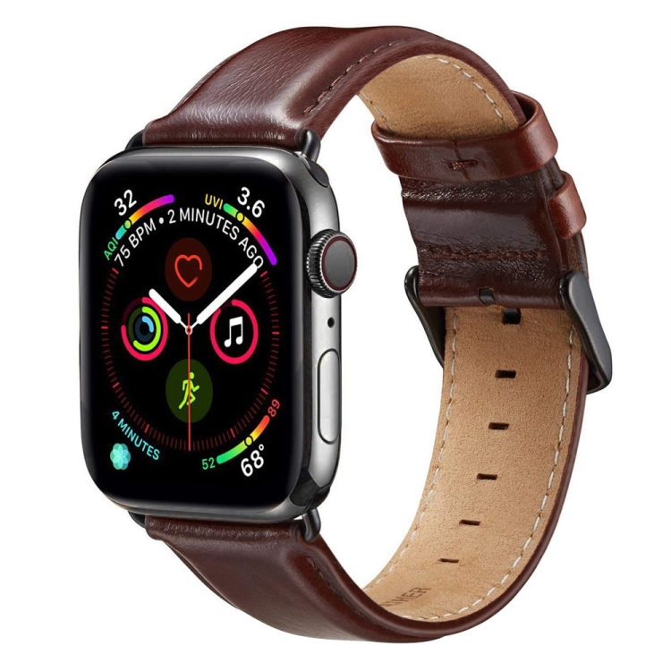 Black Buckle Leather Watch Band For Apple Watch Ultra 49mm&Watch Ultra 2 49mm / Series 10 46mm / 9&8&7 45mm / SE 3&SE 2&6&SE&5&4 44mm / 3&2&1 42mm(Dark Brown)