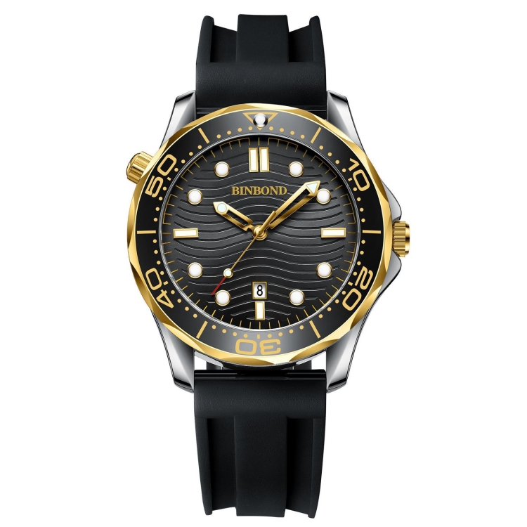 Black Silicon Black Inter-gold Black BINBOND B2820 Luminous 30m Waterproof Men Sports Quartz Watch