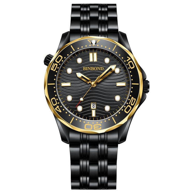 Black Steel Black Inter-gold Black BINBOND B2820 Luminous 30m Waterproof Men Sports Quartz Watch
