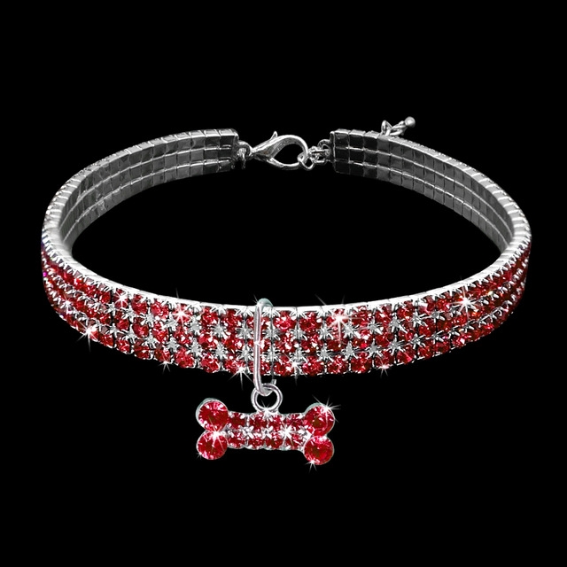 Bling Rhinestone Dog Collar Crystal Puppy Chihuahua Pet Dog Collars Leash For Small Dogs Mascotas Accessories, Size:L (Pink)