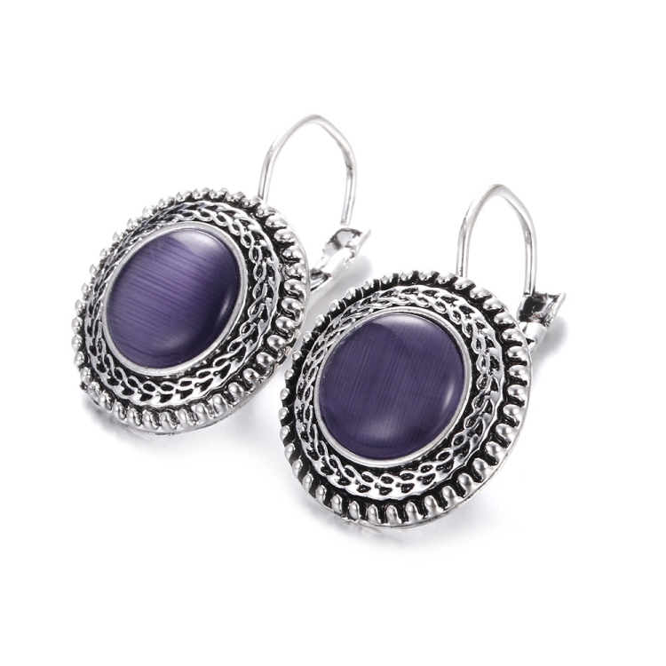 Boho Big Drop Earrings For Women Jewelry Carved Vintage Tibetan Silver Bohemian Long Earrings(Purple)