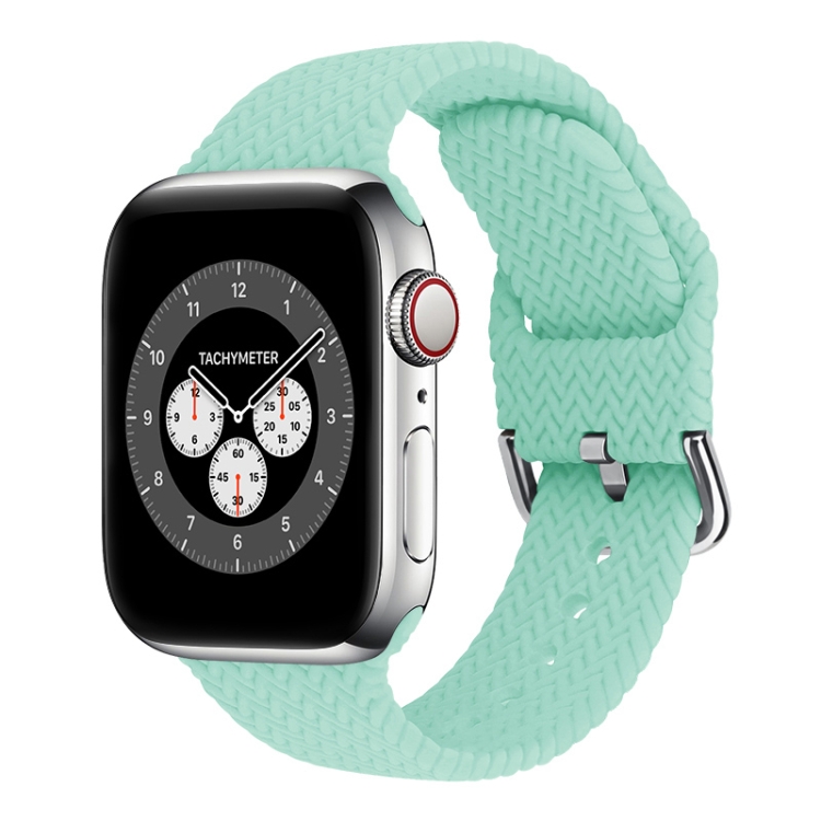 Braided Silicone Watch Band with Buckle For Apple Watch Series 9&8&7 41mm / SE 3&SE 2&6&SE&5&4 40mm / 3&2&1 38mm(Blue Sea)