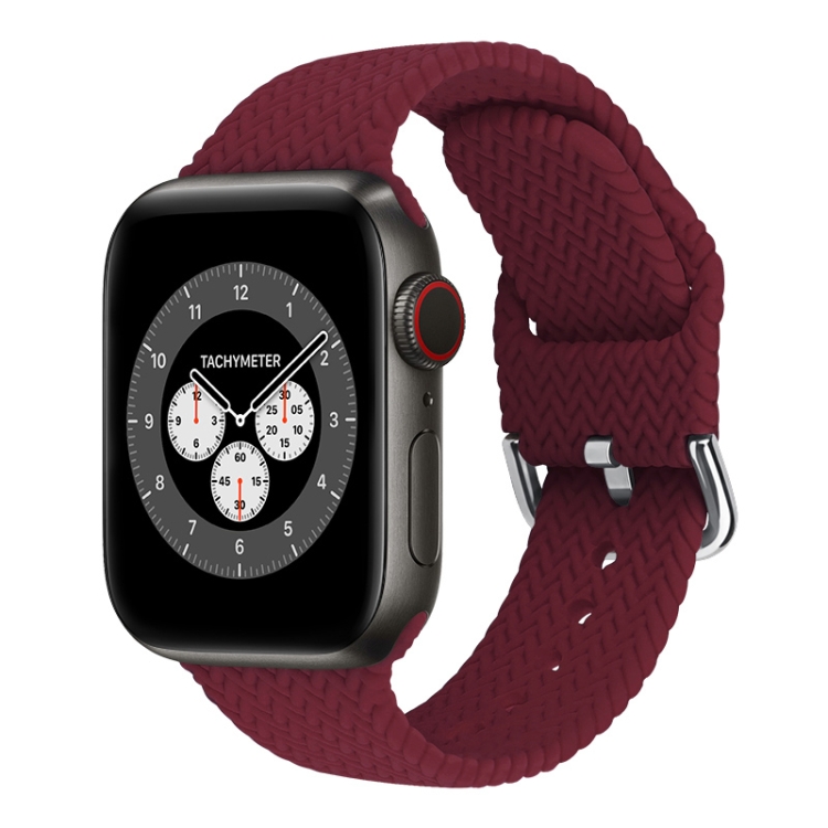 Braided Silicone Watch Band with Buckle For Apple Watch Series 9&8&7 41mm / SE 3&SE 2&6&SE&5&4 40mm / 3&2&1 38mm(Plum Color)