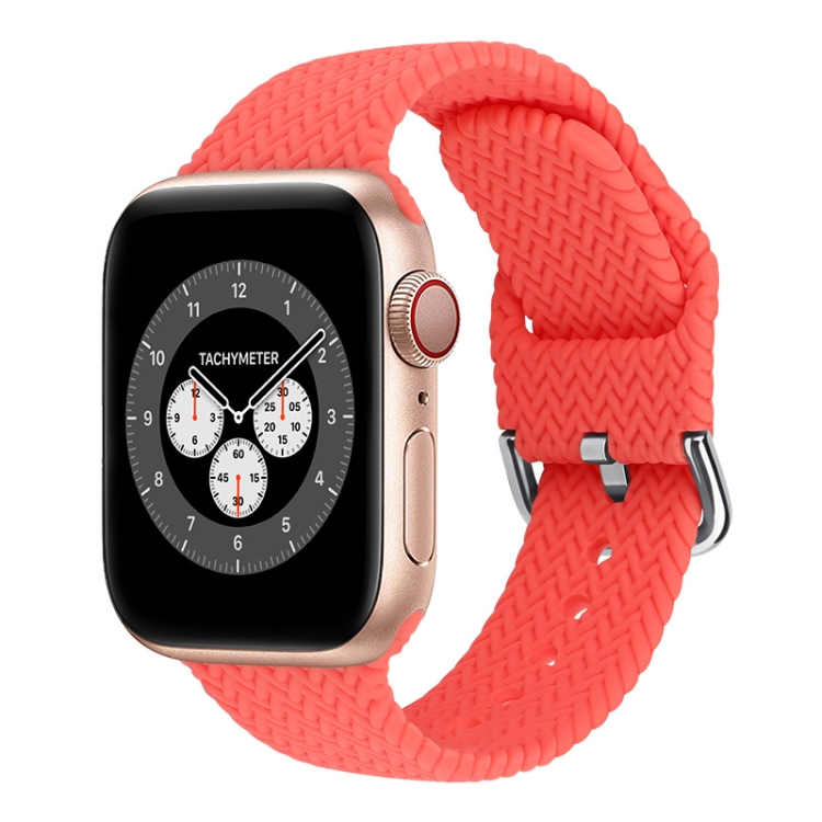 Braided Silicone Watch Band with Buckle For Apple Watch Ultra 49mm&Watch Ultra 2 49mm / Series 9&8&7 45mm / SE 3&SE 2&6&SE&5&4 44mm / 3&2&1 42mm(Bright Pink)