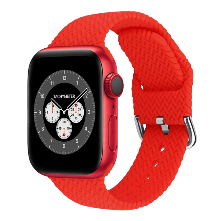 Braided Silicone Watch Band with Buckle For Apple Watch Ultra 49mm&Watch Ultra 2 49mm / Series 9&8&7 45mm / SE 3&SE 2&6&SE&5&4 44mm / 3&2&1 42mm(Red)