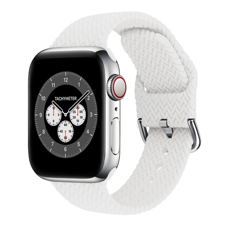 Braided Silicone Watch Band with Buckle For Apple Watch Ultra 49mm&Watch Ultra 2 49mm / Series 9&8&7 45mm / SE 3&SE 2&6&SE&5&4 44mm / 3&2&1 42mm(White)