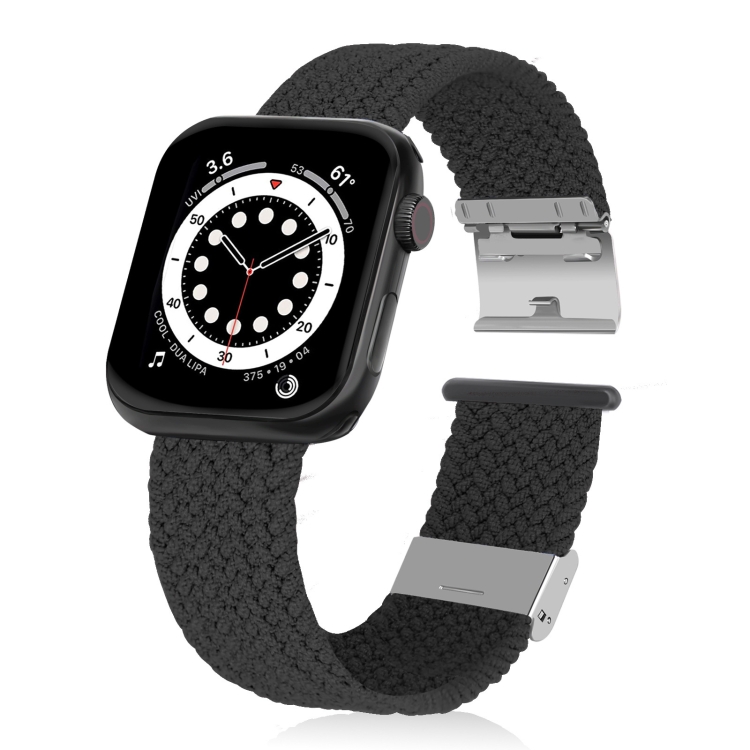 Braided + Stainless Steel Watch Band For Apple Watch Series 7 45mm / 6 & SE & 5 & 4 44mm / 3 & 2 & 1 42mm(Black)