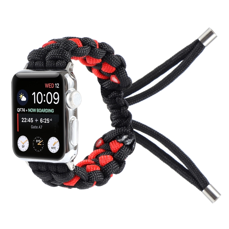 Braided Umbrella Cord Watch Band For Apple Watch Series 9&8&7 41mm / SE 3&SE 2&6&SE&5&4 40mm / 3&2&1 38mm(Black Red)